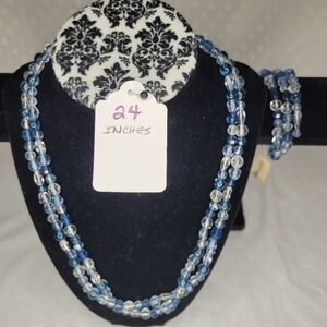 Blue and Clear Beaded Necklace